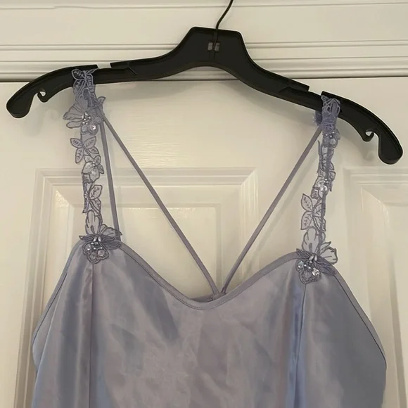 Angelique Vintage chemise satin nightgown slip lavender and lace large - Picture 2 of 5
